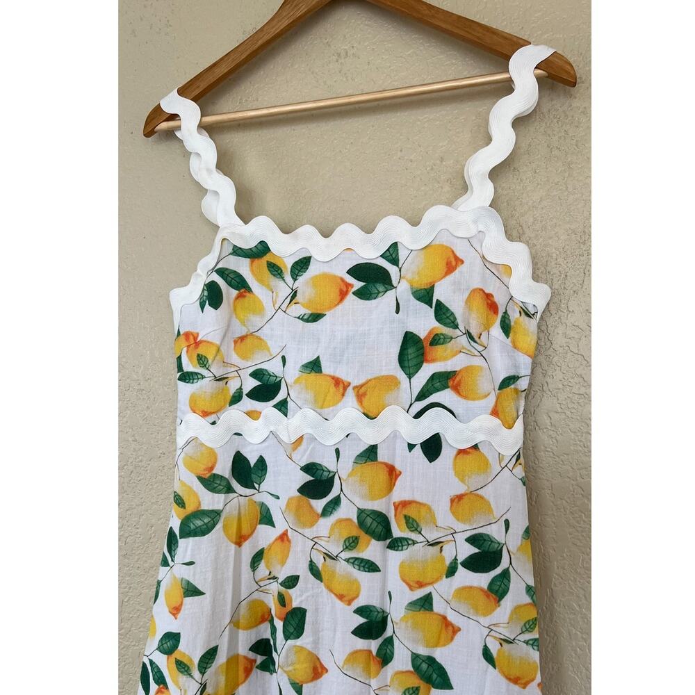 Women's Boutique Lemon Ric-Rac Maxi Dress Large Smocked Cotton Summer Dress - Picture 4 of 8